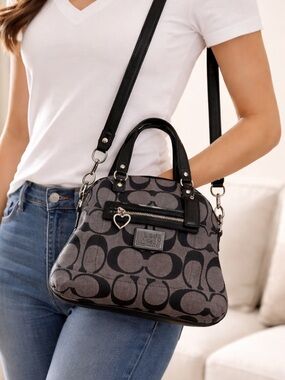 Coach EUC Poppy Signature Dome Satchel - With Crossbody Strap